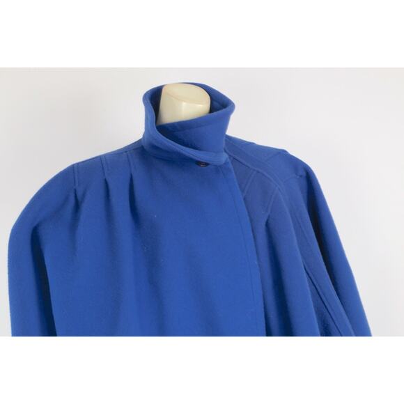 Vintage Cuddle Coat Blue Mock Neck Pleated Cape Coat One Size - Picture 8 of 16